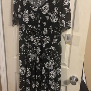 LuLaRoe Black and White Floral Midi Dress NWT